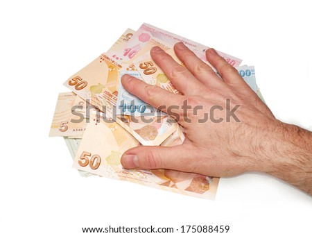 Woman hands with group of fifty euros banknotes