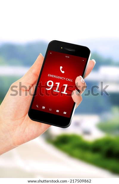 Hand Holding Mobile Phone Emergency Number Stock Photo Shutterstock