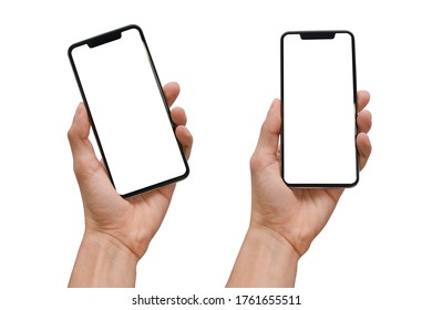 Hand holding a modern smartphone, isolated with blank screen - Shutterstock ID 1761655511