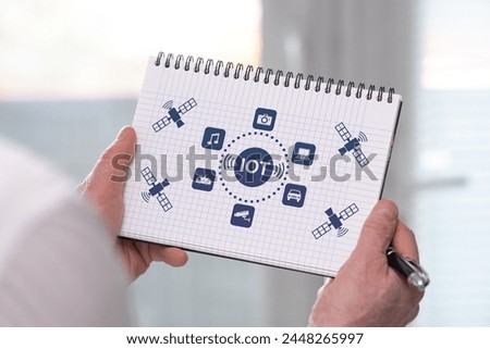 Hand holding a notepad with iot concept