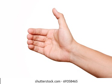 Hand Holding An Object On White Background, Space To Insert Object