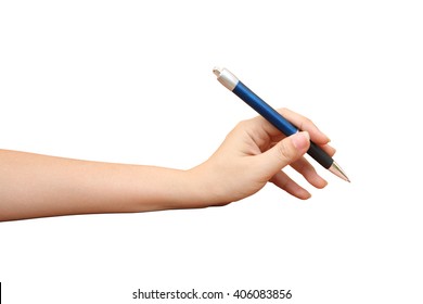 Hand Holding Pen ,isolate White Background