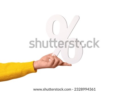 hand holding percentage sign isolated on white background