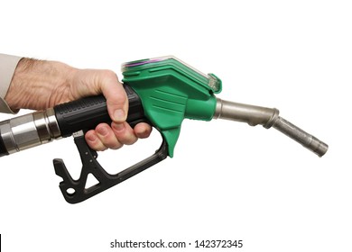  Hand Holding A Petrol Pump, Isolated