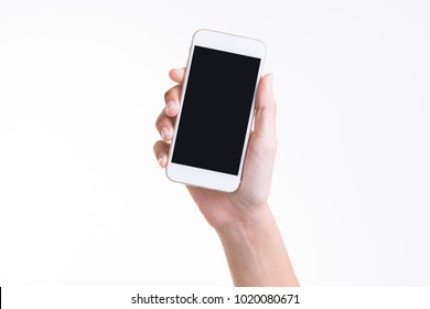 Hand Holding A Phone With Blank Screen Isolate On White Background