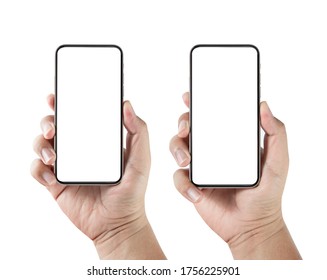 hand holding phone blank screen isolated with clipping path on white background. - Shutterstock ID 1756225901