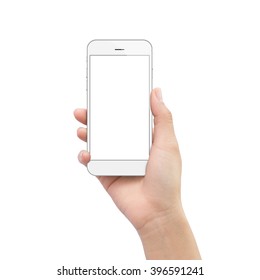 hand holding phone isolated on white clipping path inside - Shutterstock ID 396591241