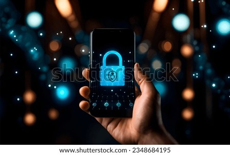 A hand holding a phone with a lock on the screen. The image represents digital security. The lock is a symbol of protection and safety, and its presence on the phone screen suggests that the device's
