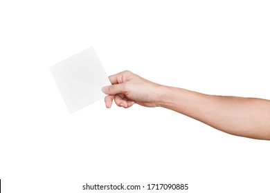 Hand Holding Pieces Of Paper (cards, Tickets, Flyers, Invitations Or Coupons, ), Isolated On White Background With Clipping Path.