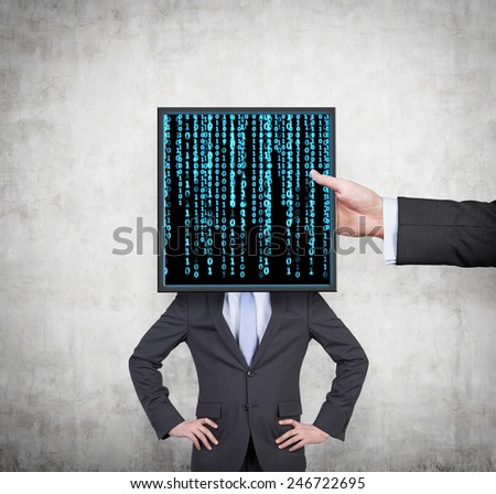 hand holding plasma panel with matrix code