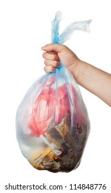 Hand Holding Plastic Trash Bag