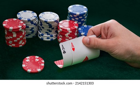 Hand Holding Poker Cards Two Aces Stock Photo 2142151303 | Shutterstock