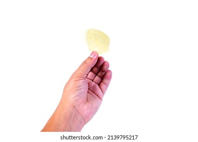 Hand Holding Potato Chips  Isolated On White Background