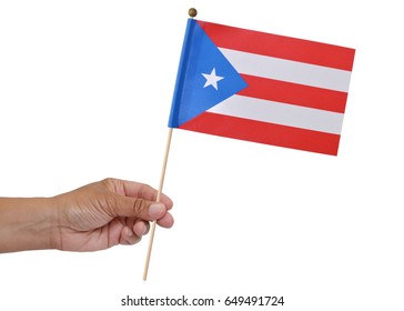 Hand Holding Puerto Rican Flag Isolated On White Background