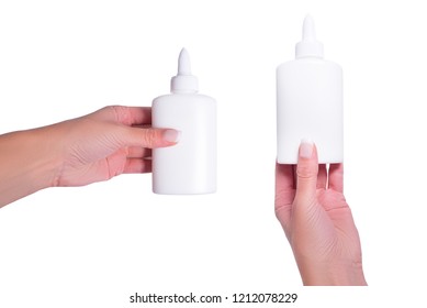 Hand Holding Pva Glue Bottle, Isolated