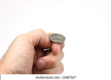 A Hand Holding A Quarter, Just About To Flip A Coin.