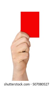 Hand Holding A Red Card Isolated On White Background