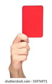 Hand Holding A Red Card Isolated On White Background