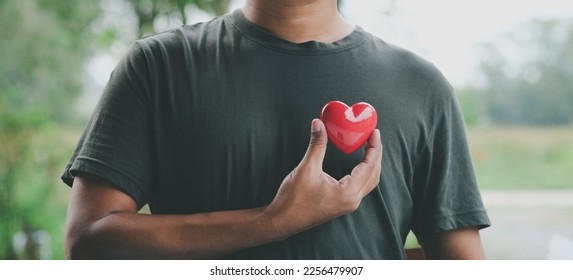Hand holding red heart, World health day, Health care and mental health concept, Health insurance, Charity volunteer donation, CSR responsibility, World heart day, Self love - Shutterstock ID 2256479907