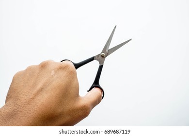 Hand Holding Scissors Isolated On White Stock Photo 689687119 ...