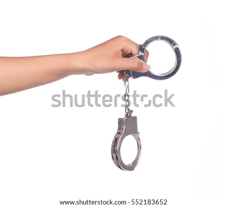 hand holding shackle isolated on white background