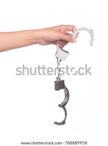 hand holding shackle isolated on white background