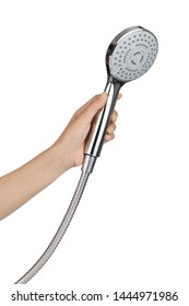 Hand Holding Shower Head Isolated On White Background