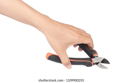 hand holding  side cutting pliers isolated on a white background