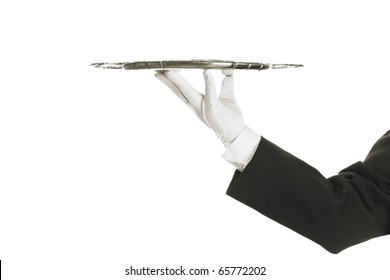 A Hand Holding A Silver Tray