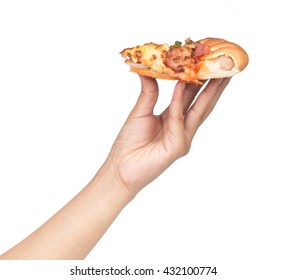 Hand Holding Slice Pizza Isolate On White Background