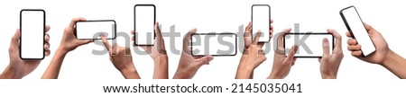 Hand holding smart phone the black smartphone smart phone with blank screen for Infographic Global Business web site design app for smart phone and advertisement  smart phone  phone Clipping Path
