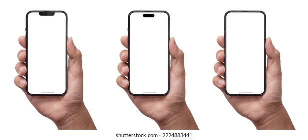 Hand holding smart phone Mockup  and screen Transparent and Clipping Path isolated for Infographic Business web site design app - Shutterstock ID 2224883441