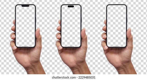 Hand holding smart phone Mockup  and screen Transparent and Clipping Path isolated for Infographic Business web site design app - Powered by Shutterstock