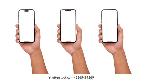 Hand holding smart phone Mockup - Clipping Path with Transparent screen and isolated for Infographic Business web site design app - Powered by Shutterstock