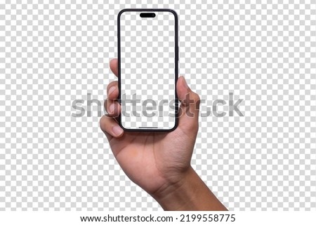 Hand holding smart phone Mockup  and screen Transparent and Clipping Path isolated for Infographic Business web site design app Imagine de stoc © 