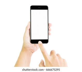 Hand holding smartphone blank screen, clipping path. - Shutterstock ID 666675295