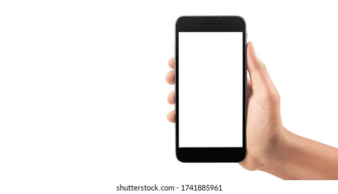 Hand holding smartphone device and touching screen - Shutterstock ID 1741885961