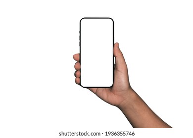 Hand holding Smartphone iPhone  and isolated on white background for your mobile phone app or web site design, logo Global Business technology - include clipping path. (Businessman hand iPhone)