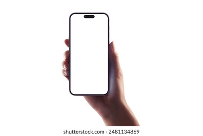 Hand holding the smartphone iphone screen and modern frameless , isolated on white background - Powered by Shutterstock