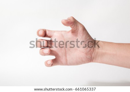 a hand holding something like a bottle on white backgrounds