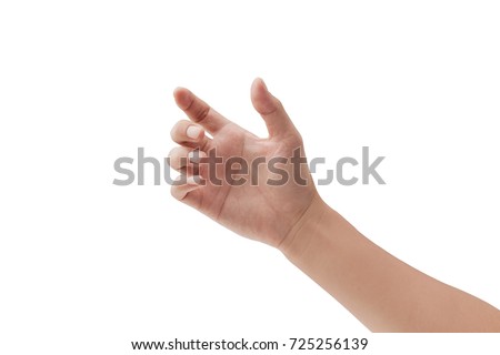 a hand holding something like a bottle or smartphone on white backgrounds, isolated Foto stock © 