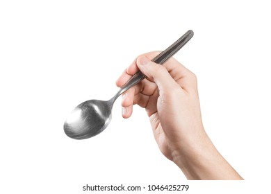 Hand Holding A Spoon, Isolated On White Background