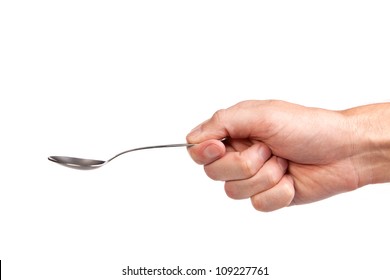 Hand Is Holding A Spoon Isolated On A White Background