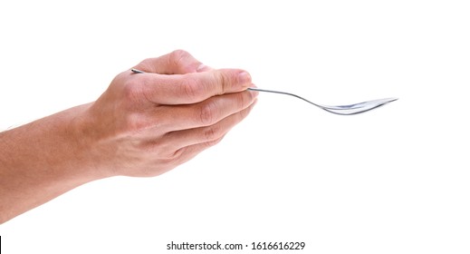 Hand Holding Spoon Isolated On White