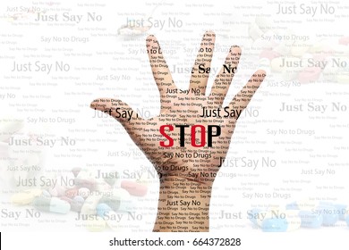 Hand holding for stop to drugs, Just say no, Say no to drugs