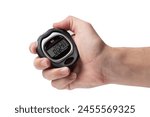 Hand holding a stopwatch isolated on white background