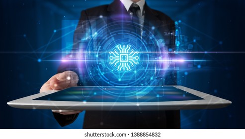 Hand holding tablet with online security and data protection concept - Shutterstock ID 1388854832