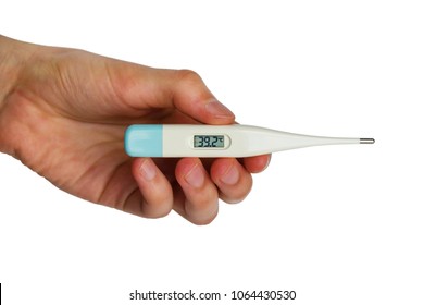 Hand Holding Thermometer With A High Heat Signature. Isolated.