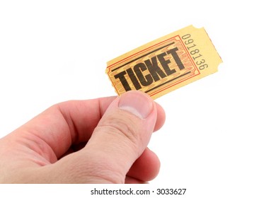 Hand Holding A Ticket With White Background