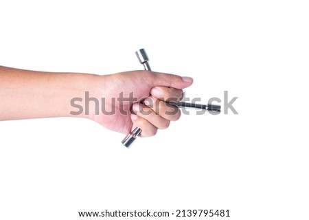 Hand holding and holding tools  isolated on white background